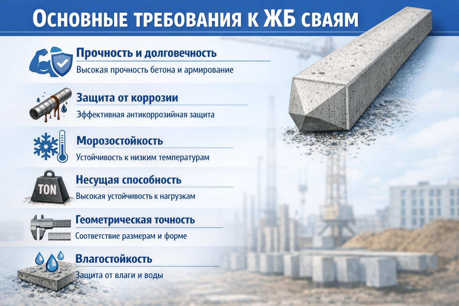 Основные требования, которым должны соответствовать ЖБ сваи