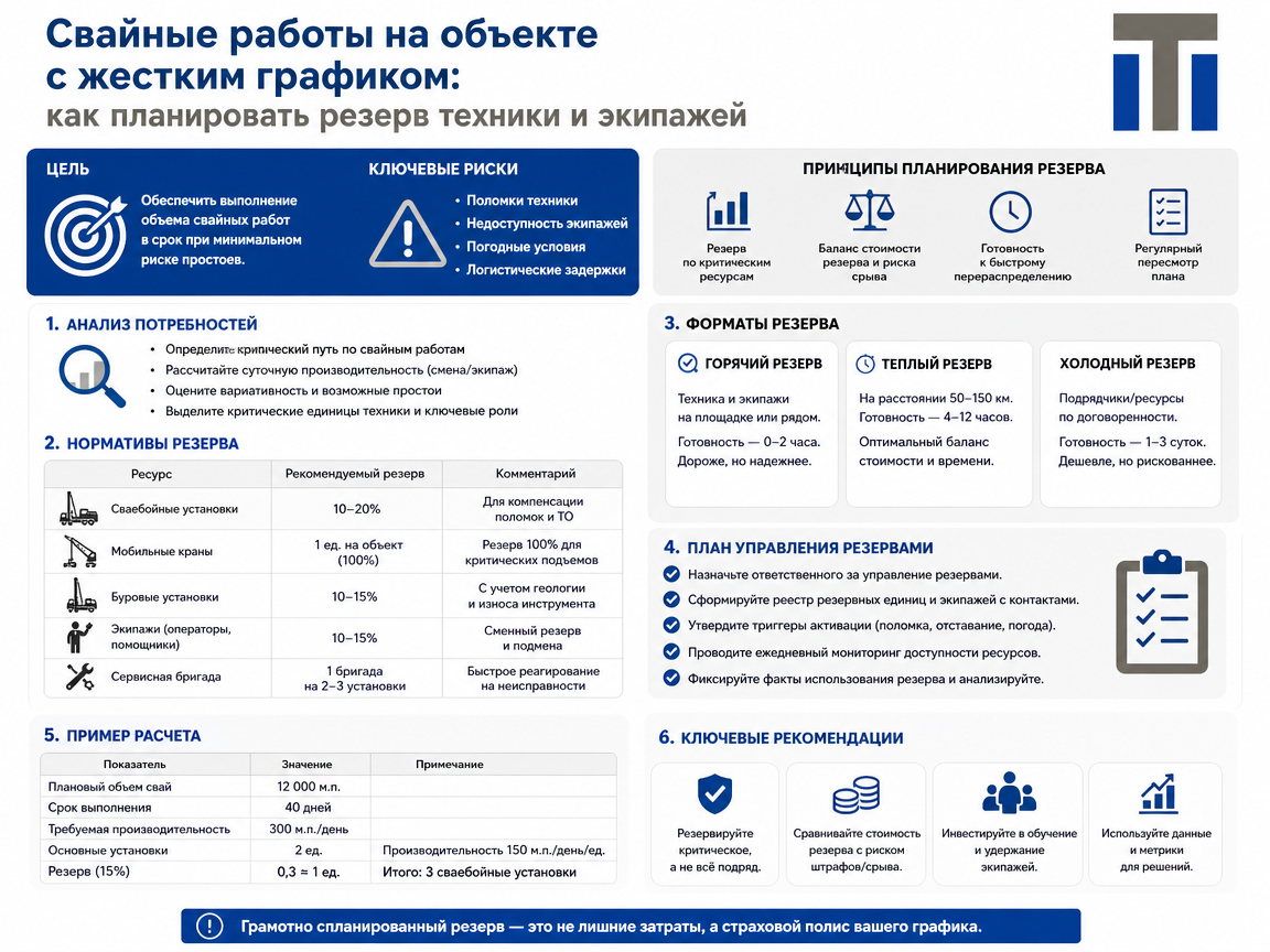Свайные работы на объекте с жёстким графиком: как планировать резерв техники и экипажей
