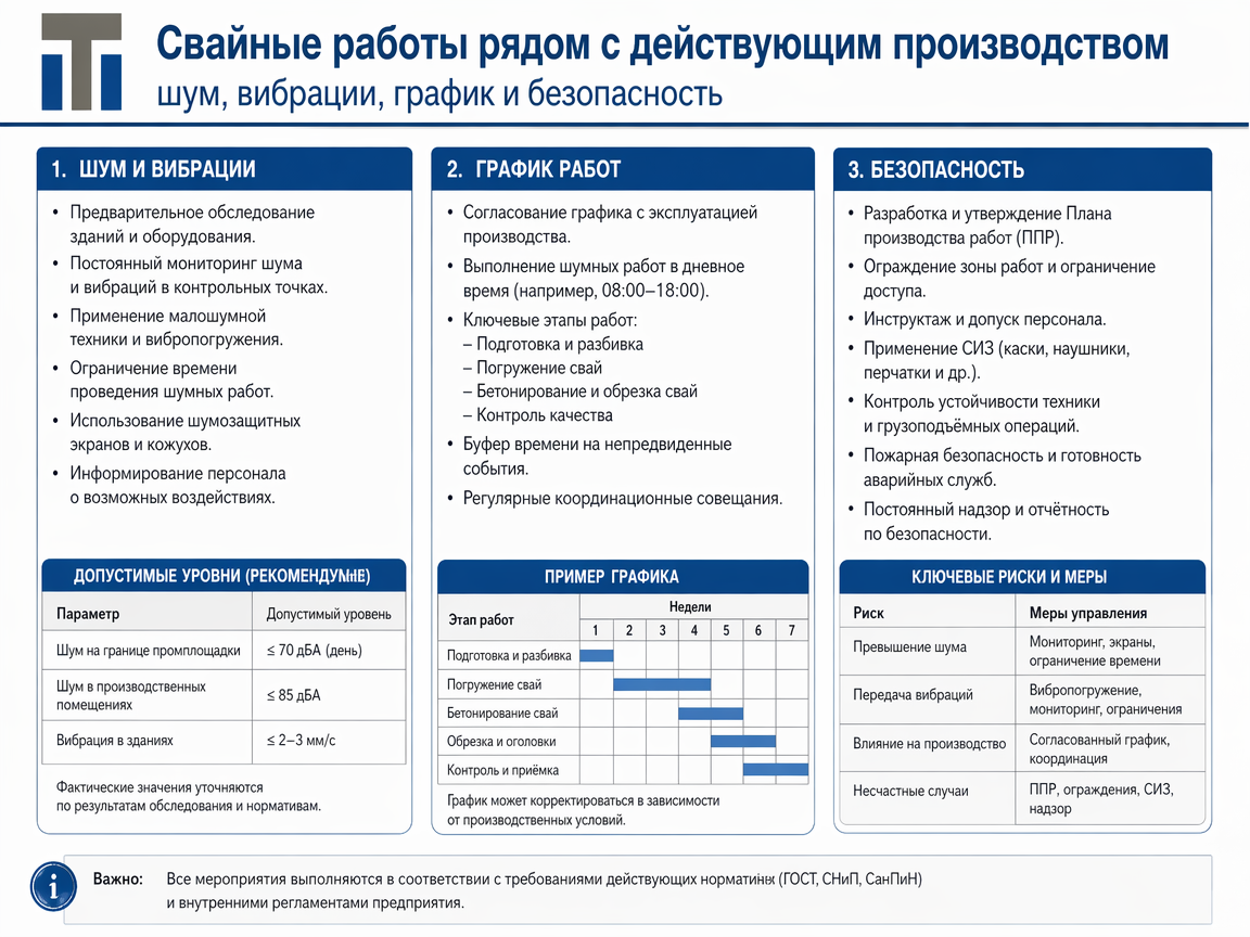 Свайные работы рядом с действующим производством