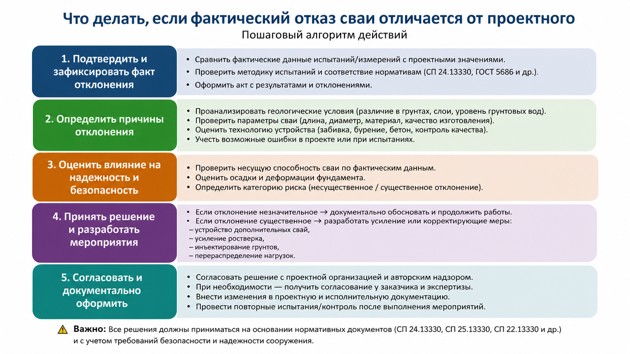 Что делать, если фактический отказ сваи отличается от проектного