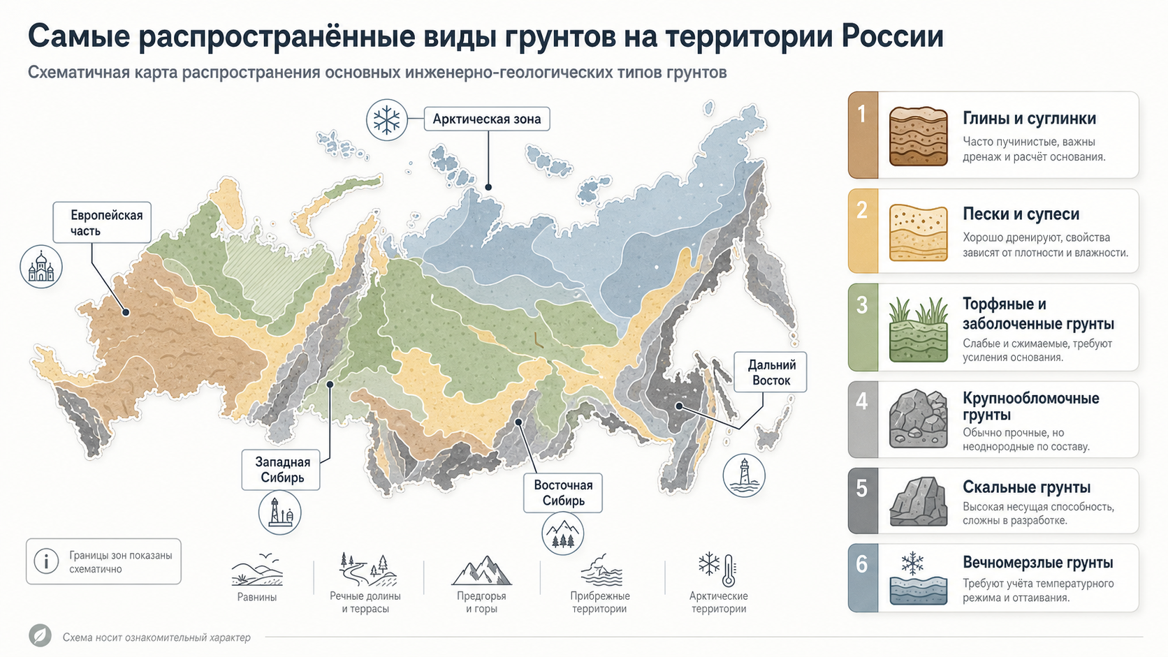 Самые распространённые виды грунтов на территории России
