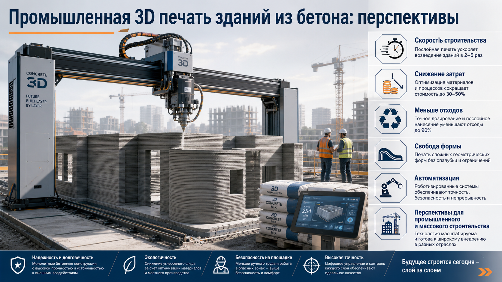 Промышленная 3D печать зданий из бетона: перспективы