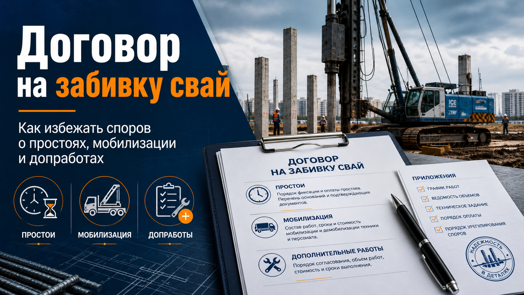 Что должно быть в договоре на забивку свай, чтобы не спорить о простоях, мобилизации и допработах