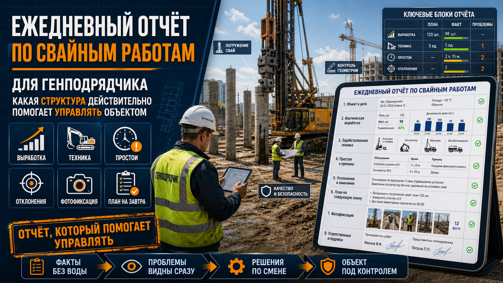 Ежедневный отчёт по свайным работам для генподрядчика