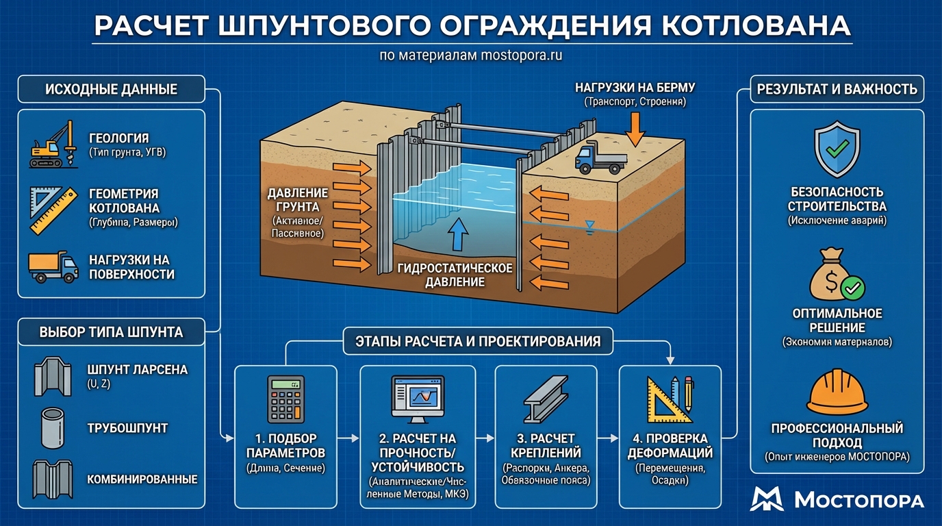 Расчет шпунтового ограждения котлована