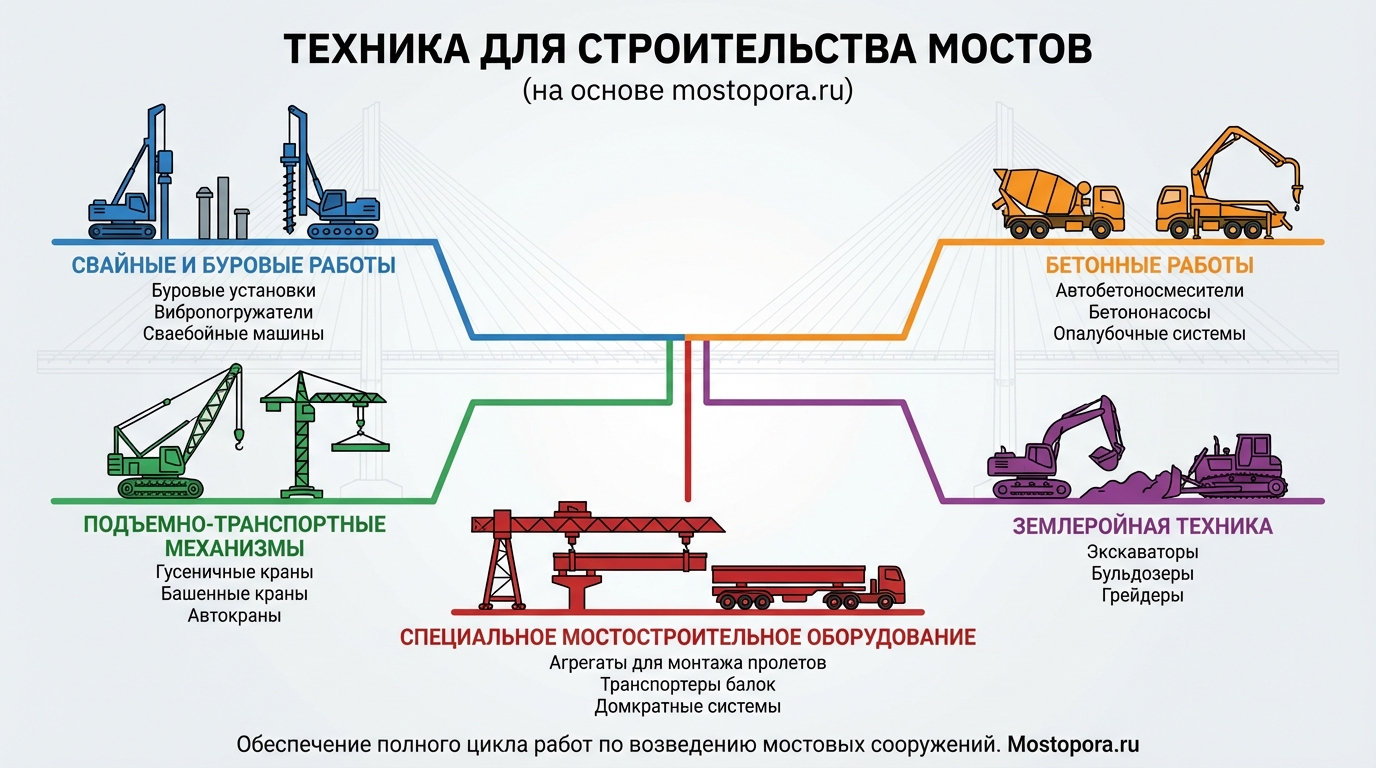 Техника для строительства мостов: ключевые этапы и специализированное оборудование