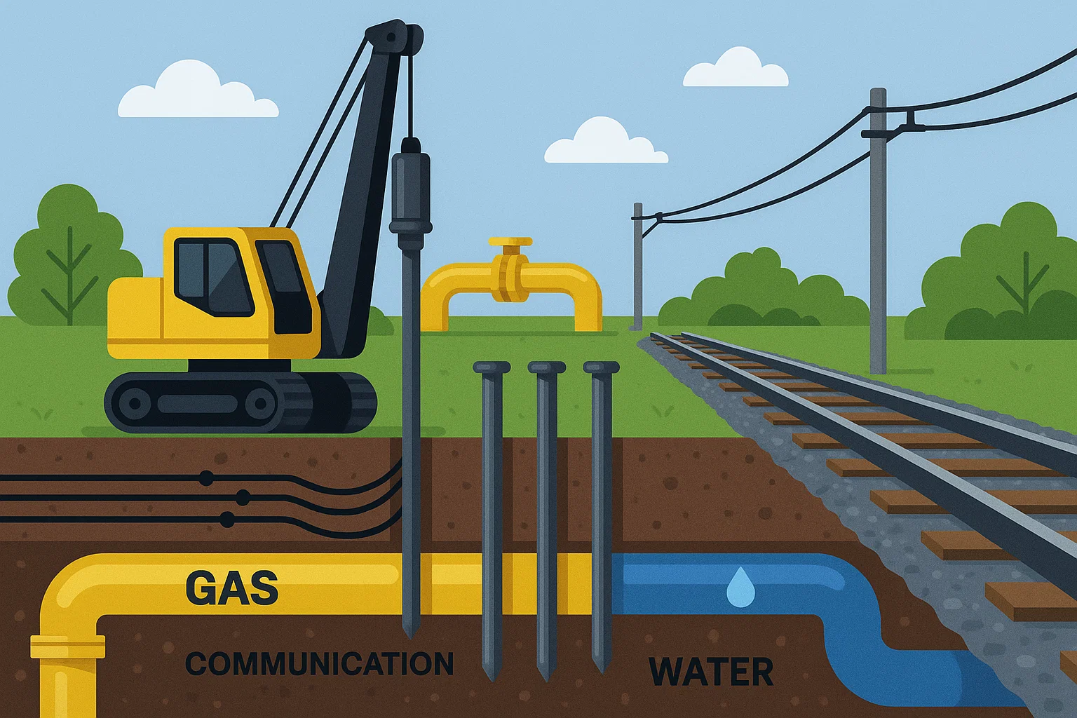 Свайные работы рядом с действующими коммуникациями