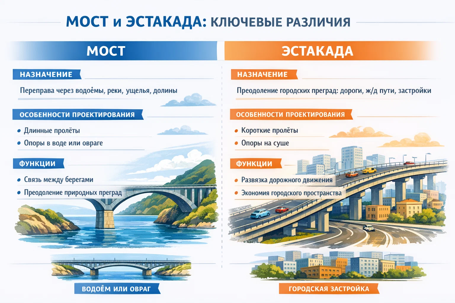 В чем разница между эстакадой и мостом?